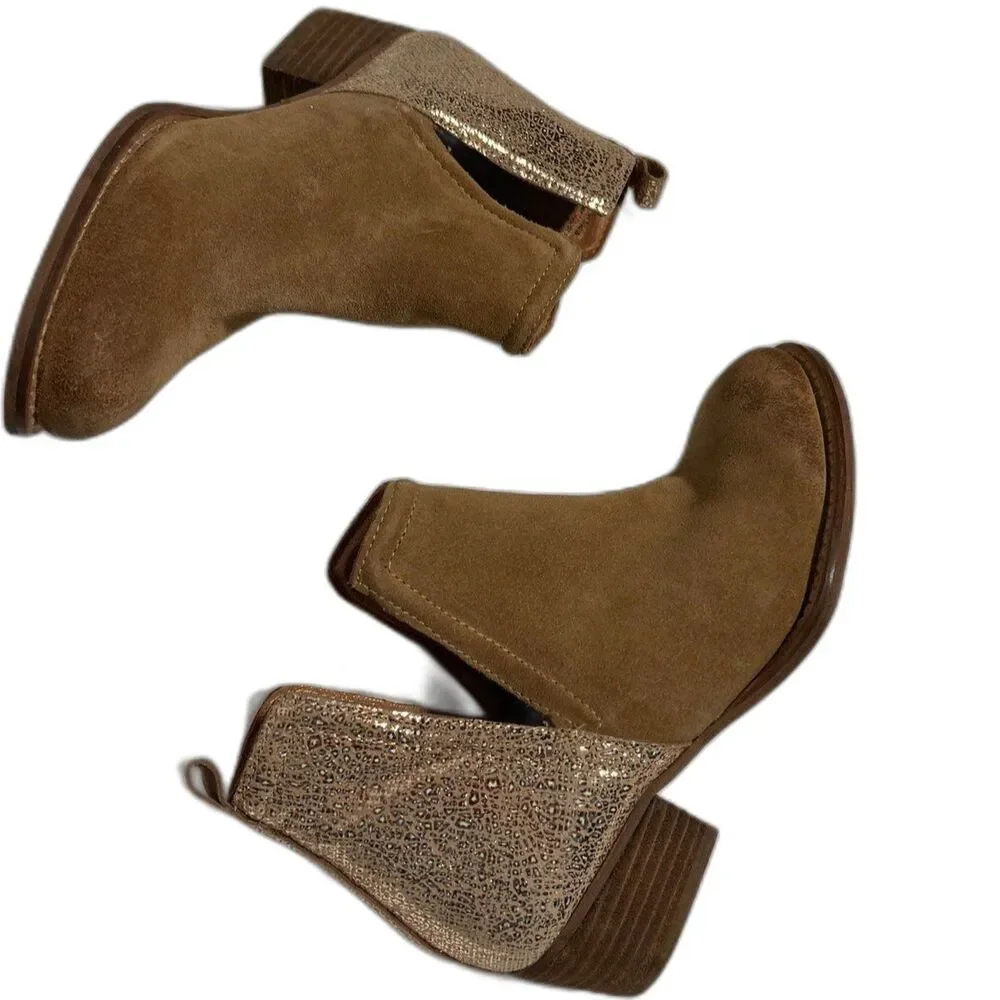 Diba True Stop By Brown Metallic Pull On Round Toe Booties Women's 6